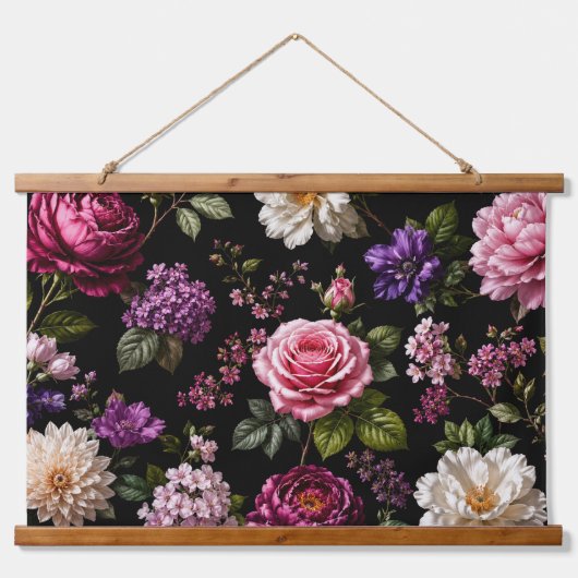 Schwarze Samt-Rose Wandteppich Mit Holzrahmen (Vorne)