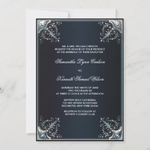 Schwarze Satin-Schwarze-Schleife-Hochzeitskarten Einladung