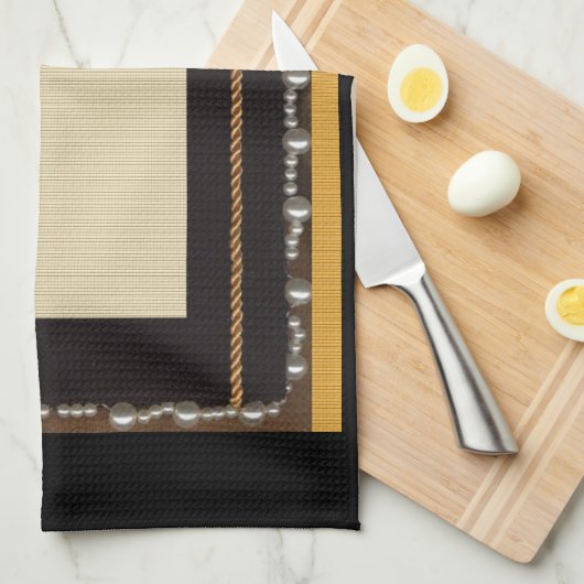 Schwarze Satin-Seidenstoff Foto Rahmen verziert Wi Handtuch (Viertel Falte)