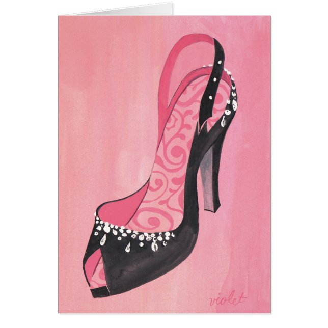"Schwarze Satin-Sling-Back-Pumps"-Karte (Vorne)