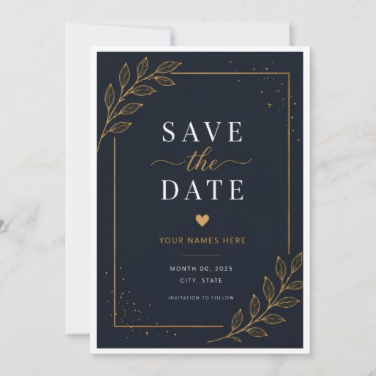 Schwarze Save-the-Date-Karte Save The Date (Vorderseite)