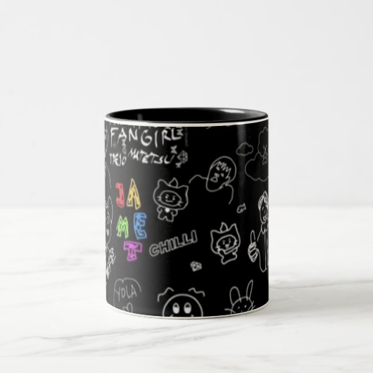 Schwarze Schablonenfigur Muster Tasse | Lustig Min (Mittel)
