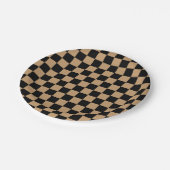 Schwarze Schachbretter Pappteller (Schrägansicht)