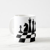 Schwarze Schachstücke auf dem Schachbrett Kaffeetasse (Vorderseite Links)