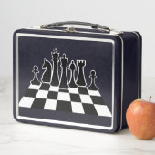 Schwarze Schachstücke auf dem Schachbrett Metall Brotdose (Beispiel)