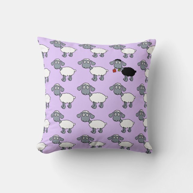 Schwarze Schaf-Lamm mit roter Blume in der weißen Kissen (Vorderseite)