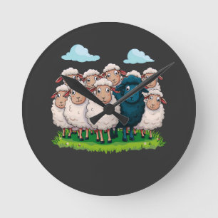 Schwarze Schafe Runde Wanduhr