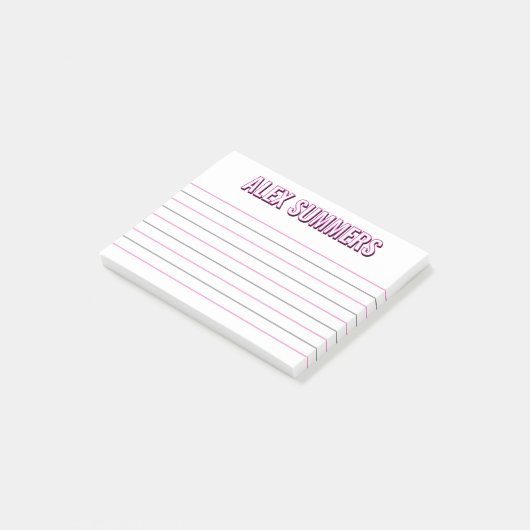 Schwarze Schattenblockbuchstaben mit rosa Kontur Post-it Klebezettel (angewinkelt)