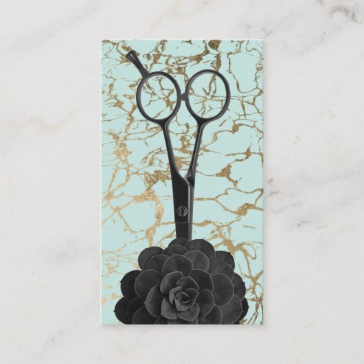 Schwarze Schere mit schwarzem Marmor aus dem Haar Visitenkarte (Vorderseite)