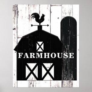 Schwarze Scheune Weiße Holz Rustikale Farmhaus-Wan Poster