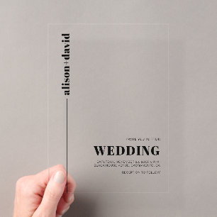 Schwarze, schicke minimalistische Hochzeitstypogra Acryleinladungen