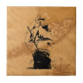 Schwarze Schiffs-Silhouette Fliese (Vorderseite)