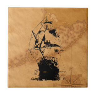 Schwarze Schiffs-Silhouette Fliese