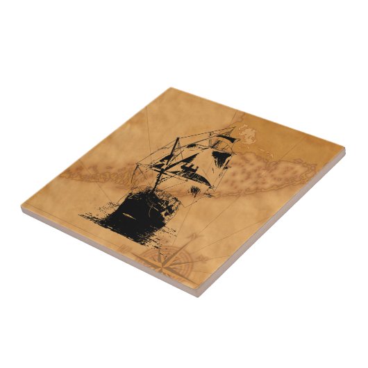 Schwarze Schiffs-Silhouette Fliese (Seite)