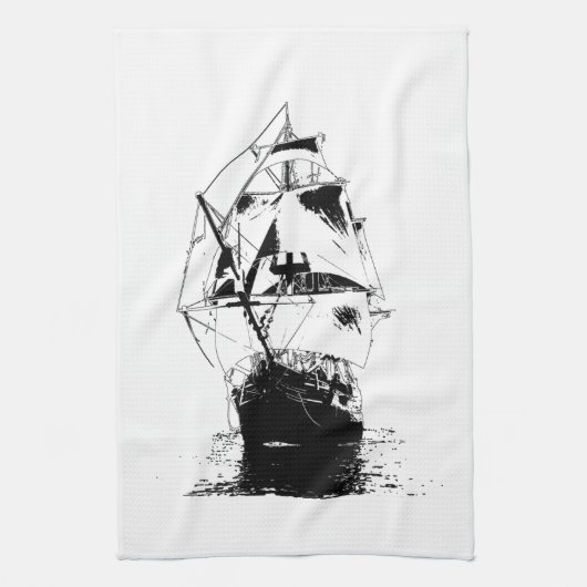 Schwarze Schiffs-Silhouette Geschirrtuch (Vertikal)