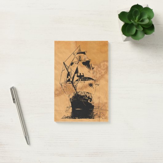 Schwarze Schiffs-Silhouette Post-it Klebezettel (Büro)