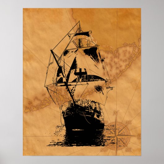 Schwarze Schiffssilhouette Poster (Vorne)