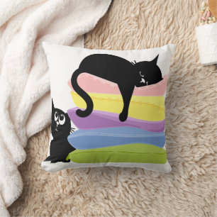 Schwarze schlafende Katze Regenbogen-Wurfkissen Kissen