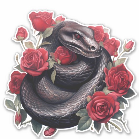 Schwarze Schlange mit Rose Aufkleber (Vorderseite)