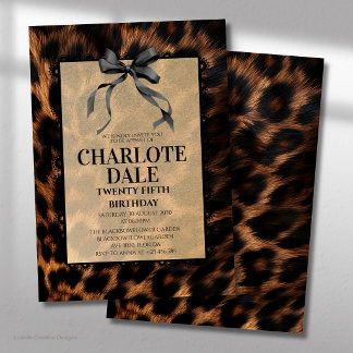 Schwarze Schleife Leopard Glam Geburtstagsfeier Einladung