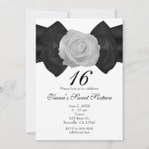 Schwarze Schleife & Weiße Rose Elegante Einladunge Einladung