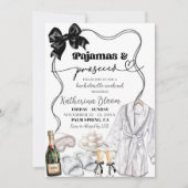 Schwarze Schleifen-Pyjama-Prosecco-Junggesellinnen Einladung (Vorderseite)