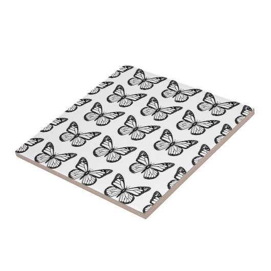 Schwarze Schmetterlings-Schablonen Fliese (Seite)