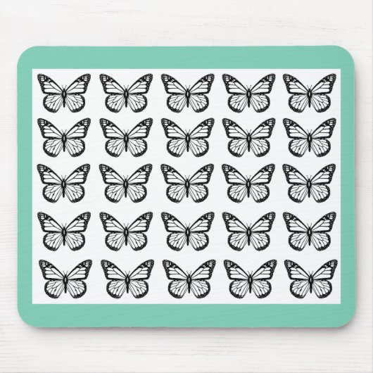 Schwarze Schmetterlingsumrisse auf Weiß Mousepad (Vorne)