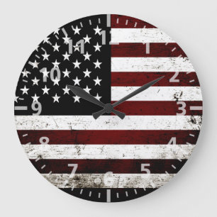 Schwarze Schmutz-amerikanische Flagge Große Wanduhr