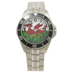 Schwarze Schmutz-Wales-Flagge Armbanduhr