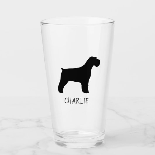 Schwarze Schnauzer-HundeSilhouette personalisiert Glas (Vorderseite)