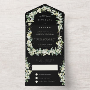 Schwarze Schneebeer + Eukalyptus Hochzeitsempfang  All In One Einladung