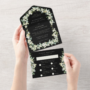 Schwarze Schneebeere + Eukalyptus Hochzeit All In One Einladung