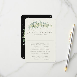 Schwarze Schneebeere + Eukalyptus Hochzeit Multi-E RSVP Karte