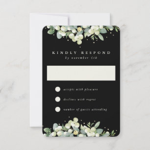 Schwarze Schneebeere + Eukalyptus Hochzeit RSVP Karte