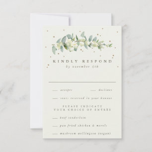 Schwarze Schneebeere + Eukalyptus-Stiel-Hochzeit RSVP Karte