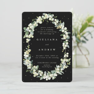 Schwarze Schneebeeren+Eukalyptus Hochzeitsempfang Einladung