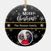 Schwarze Schneeflocken Frohe Weihnachten Familie F Keramik Ornament (Vorne)