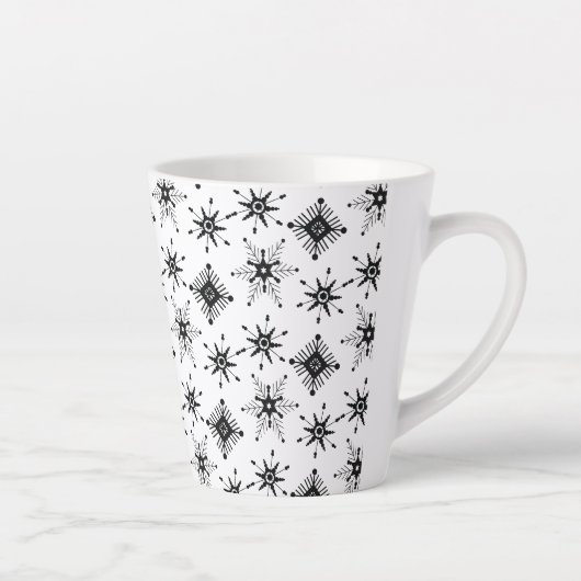 Schwarze Schneeflocken Geometrie Bubble Winter Pat Milchtasse (Rechts)