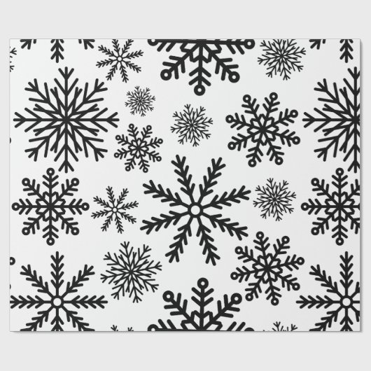 Schwarze Schneeflocken Geschenkpapier (Flach)