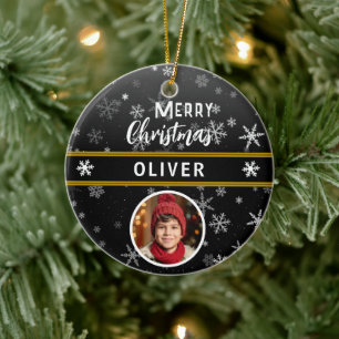 Schwarze Schneeflocken Individuelle Name Frohe Wei Keramik Ornament