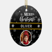 Schwarze Schneeflocken Individuelle Name Frohe Wei Keramik Ornament (Rechts)