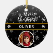 Schwarze Schneeflocken Individuelle Name Frohe Wei Keramik Ornament (Vorne)