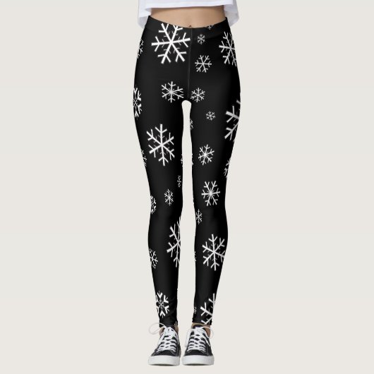 Schwarze Schneeflocken Leggings (Vorderseite)