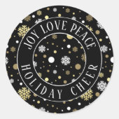 Schwarze Schneeflocken mit weißem Gold - Punkt Runder Aufkleber (Vorderseite)