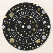 Schwarze Schneeflocken mit weißem Gold - Punkt Runder Pappuntersetzer (Vorderseite)