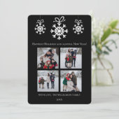 Schwarze Schneeflocken Ornamente FotoCollage Feiertagskarte (Stehend Vorderseite)