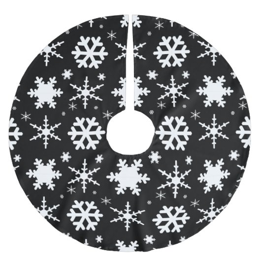 Schwarze Schneeflocken Polyester Weihnachtsbaumdecke (Vorderseite)