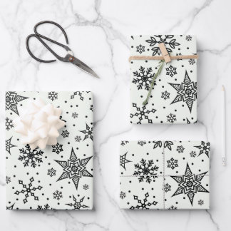Schwarze Schneeflocken Weihnachtsmuster Wrapping P Geschenkpapier Set