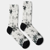 Schwarze Schneeflocken Weihnachtssocken der Crew Socken (Rechts)